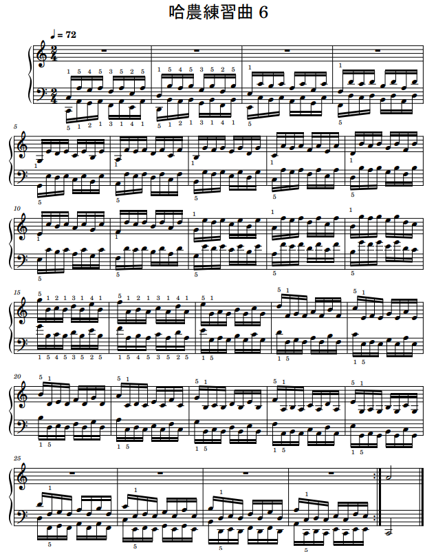 哈農練習曲 6 琴譜